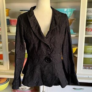 An Ren Art-to-Wear Black Eyelet Ruffle Blazer - Size Medium
